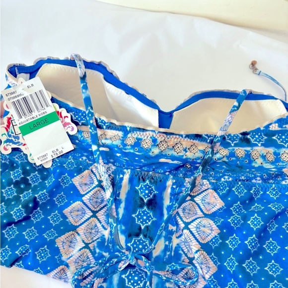 NWT BECCA Blue Patterned Bikini 2-piece Set Swim Tank Top + Bottom Size Large - Picture 5 of 10